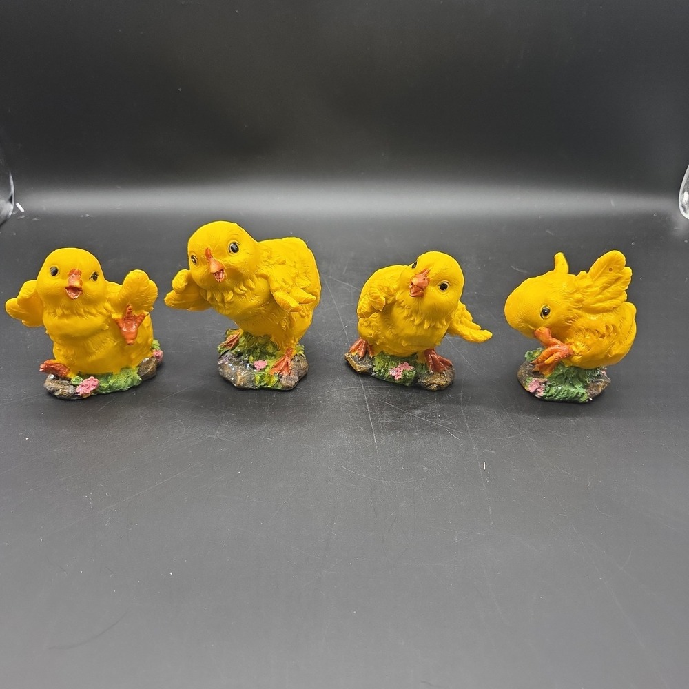 4 Pc Miniature Yellow Chick Figurines Easter Spring Decor Tiny Resin Birds Lot